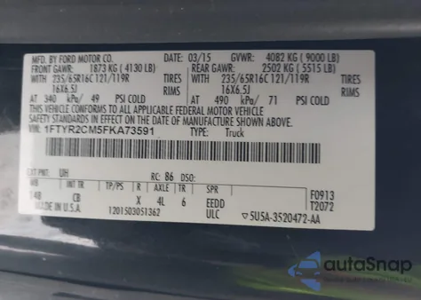 2015 Ford Transit-250 z USA, uszkodzony, nr VIN 1FTYR2CM5FKA73591